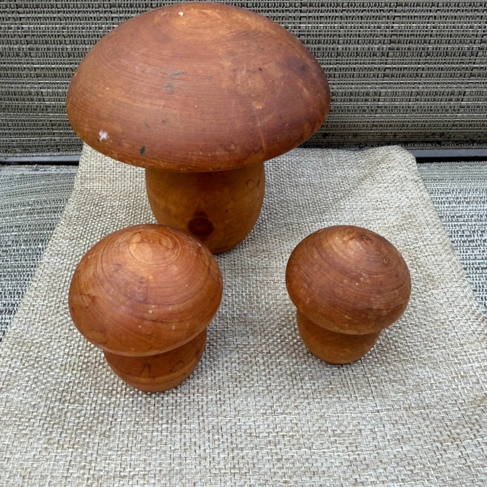 Vtg Colorado Aspen Wood Mushroom Figurines SET of 3 Handcrafted Rustic Decor